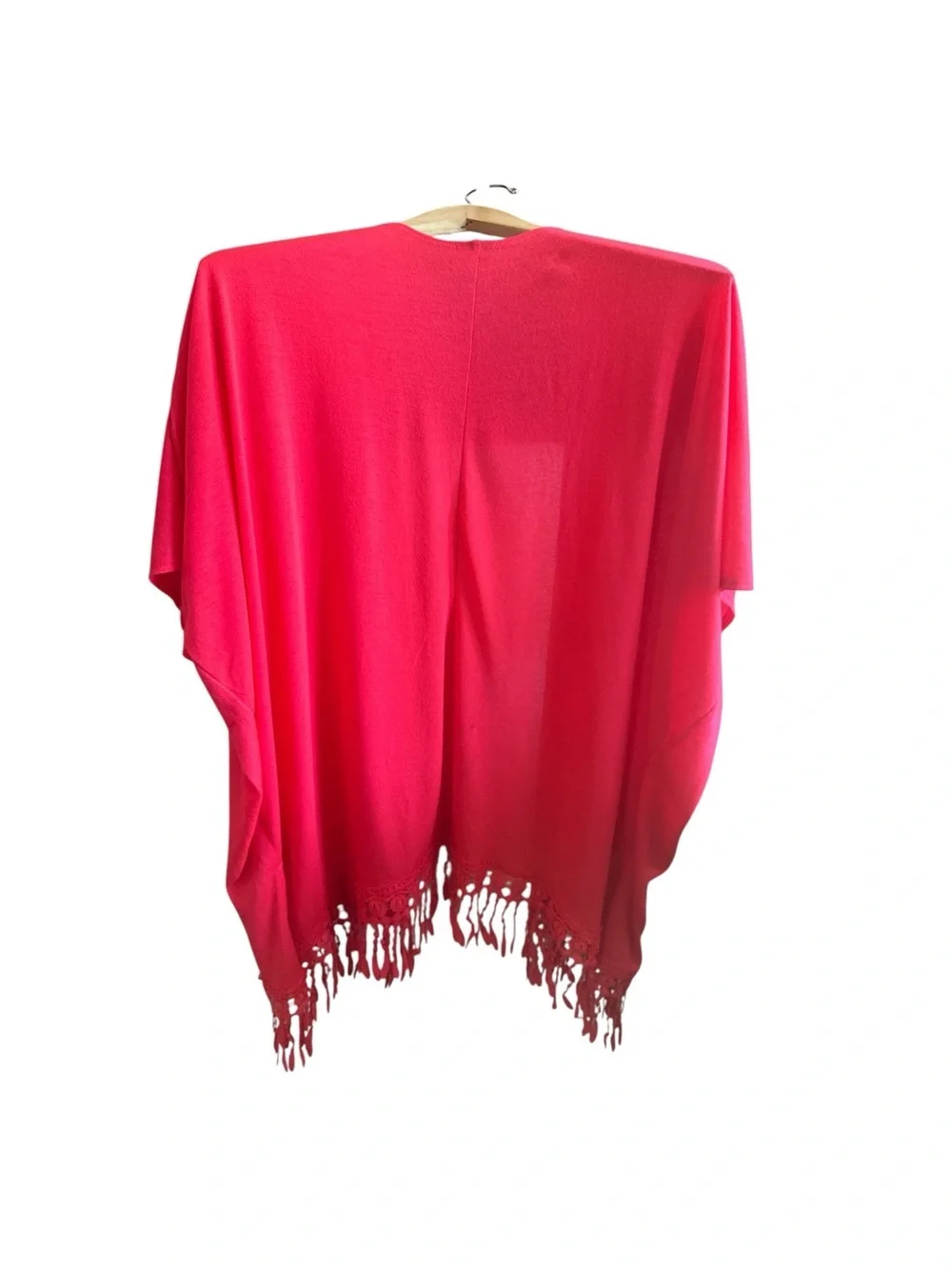 Fiery Coral Open Front Boho Fringe Cardigan Pool Coverup Resort-wear Size 4-6